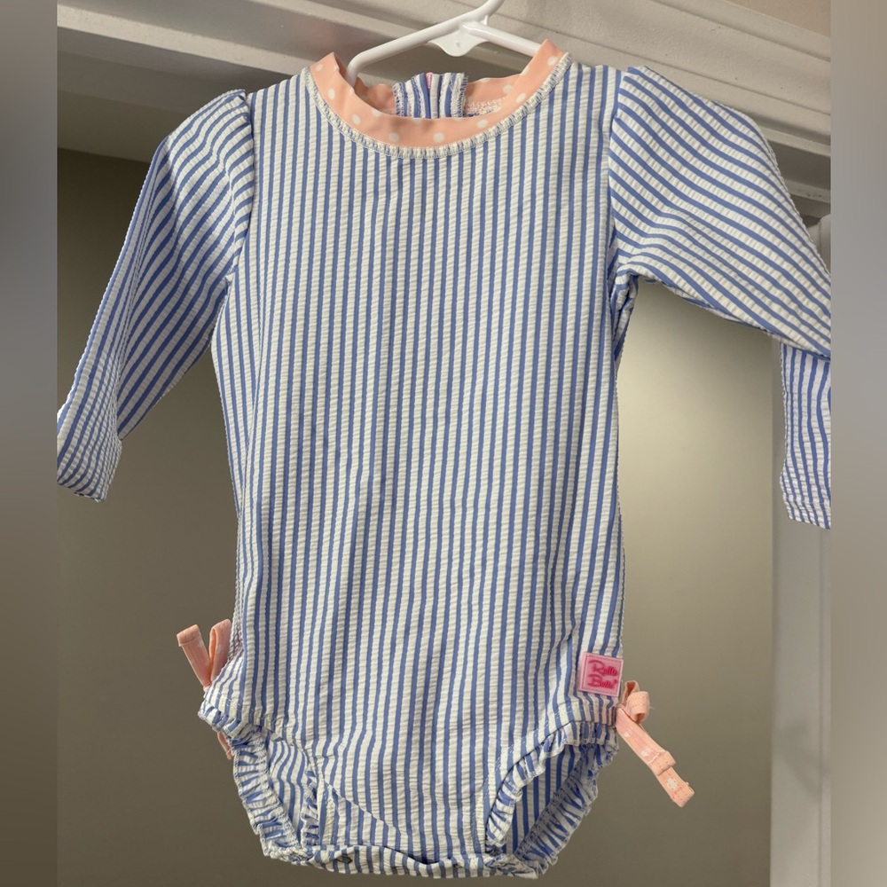 Ruffle Butts Blue and White Striped Bodysuit